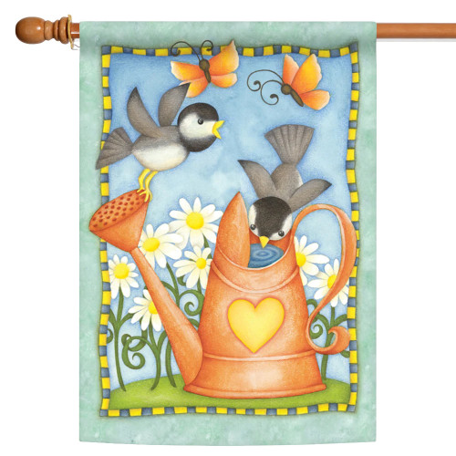 Watering Birds and Butterflies Outdoor House Flag 40" x 28"