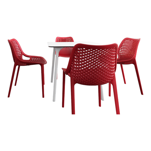 Durable and Stylish: 5-Piece White & Red Square Dining Set