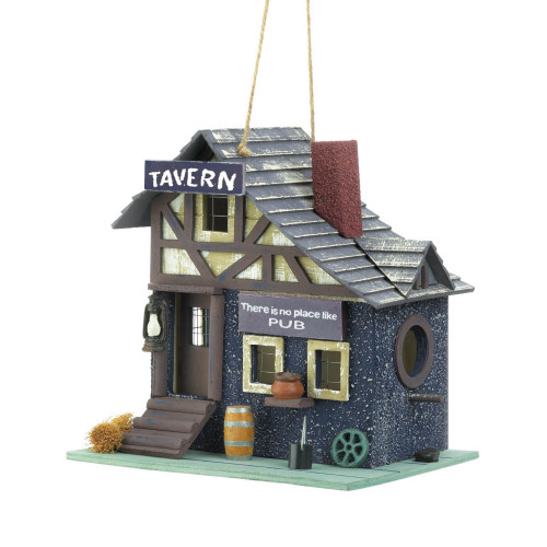 9" Blue and Brown Tavern Outdoor Hanging Birdhouse