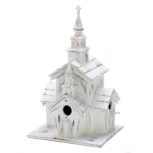 12.75" White Little Whitewashed Chapel Birdhouse