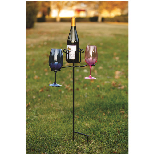 30" Black Wine Glass & Bottle Stake
