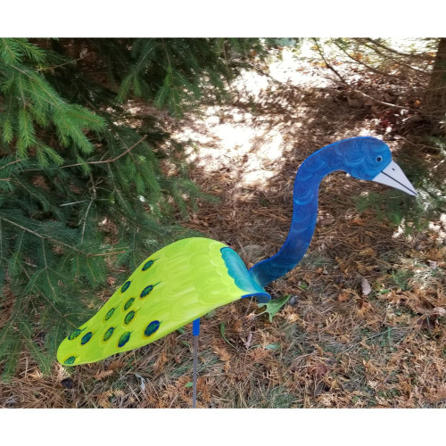 23" Blue and Green Peacock Garden Stake