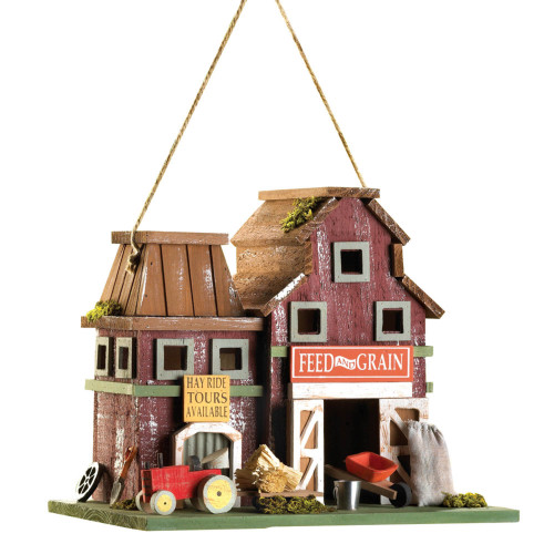 Farmstead Outdoor Hanging Birdhouse - 10.25" - Brown and Red