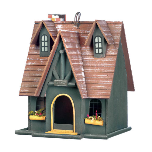 12.5" Brown and Yellow Storybook Cottage Outdoor Hanging Birdhouse