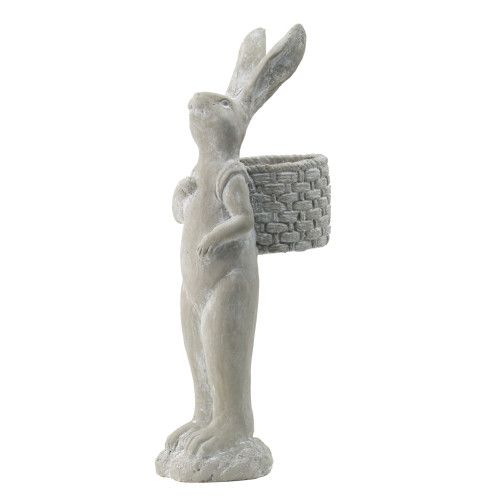 19.5" Gray Standing Rabbit with Basket Weave Accent Shoulder Planter