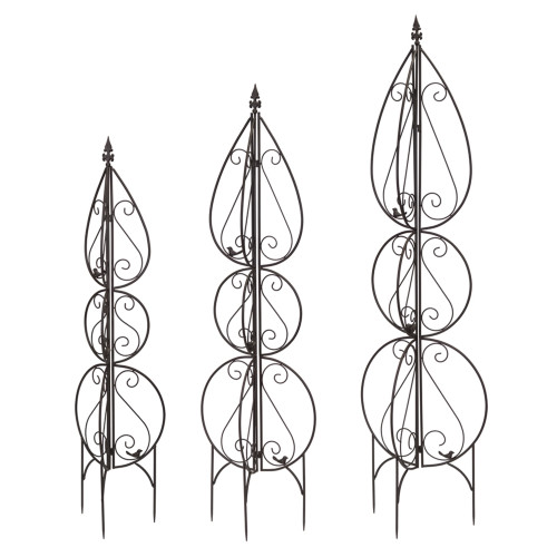 Set of 3 Brown Metal Garden Plant Vine Trellis 66.5" - Perfect Structure for Climbing Plants