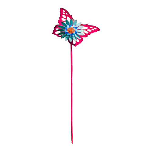 54" Pink and Blue Contemporary Butterfly Outdoor Garden Wind Spinner