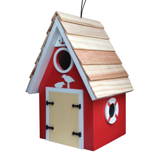 8.25" Fully Functional Vibrant Red Dockside Cabin Outdoor Garden Birdhouse