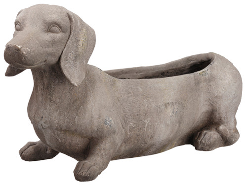 24.5" Stone Gray Dachshund Dog Outdoor Garden Planter