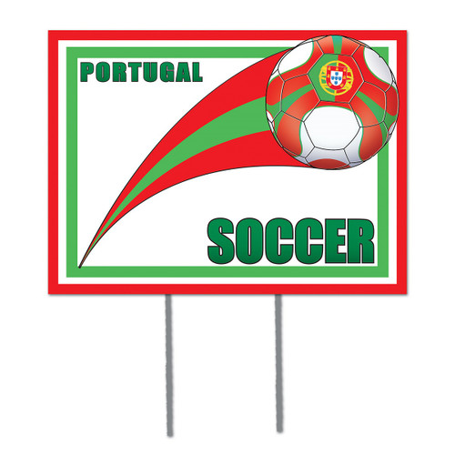 Pack of 6 Red, Green and White "Portugal" Soccer Themed Yard Signs 16"