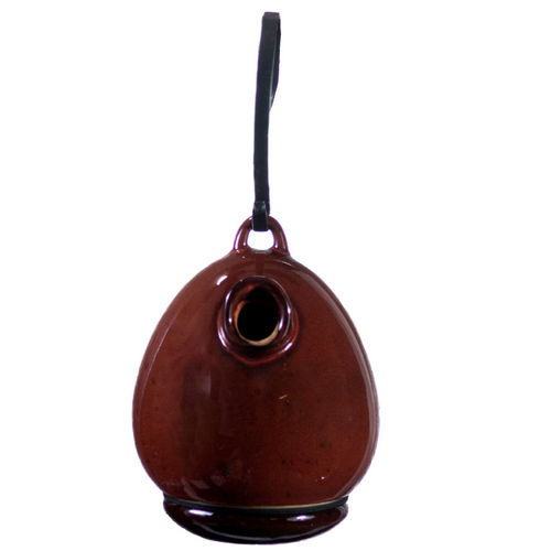 9" Oxide Red Heavy Duty Porcelain Hanging Teapot Birdhouse