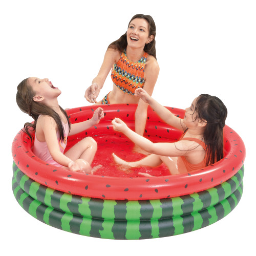Sweet Summertime Fun! 47" Inflatable Round 3 Ring Watermelon Kiddie Swimming Pool