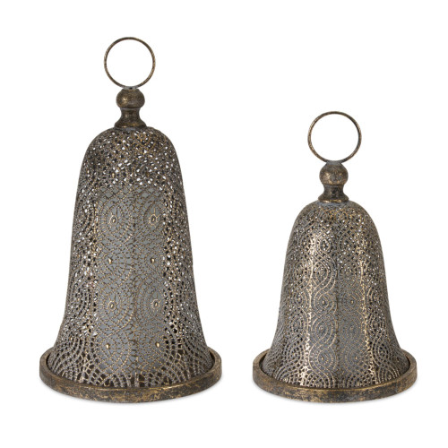 Set of 4 Engraved Bronze Pinpoint Bell Candle Covers 15"