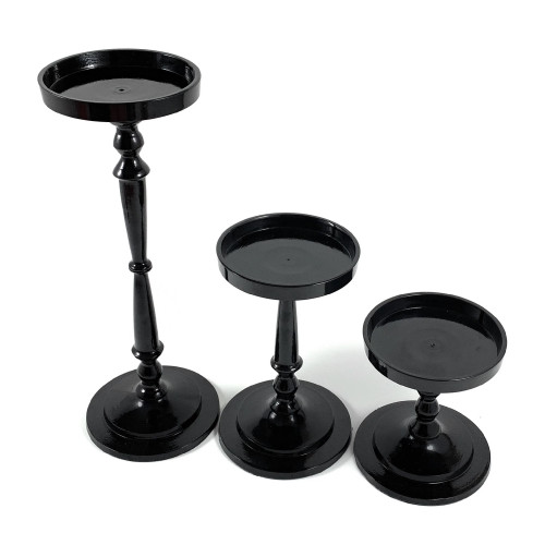 Solid Pillar Candle Holders - 11.5" - Black - Set of 3