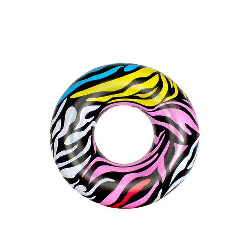 Colorful Fun in the Water: 39" Multi-Color Zebra Stripes Inflatable Inner Tube Ring Float