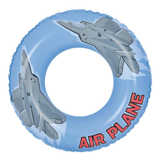 Airplane Themed Inflatable Pool Ring Float for Kids, Blue and Gray, 30-Inch Diameter