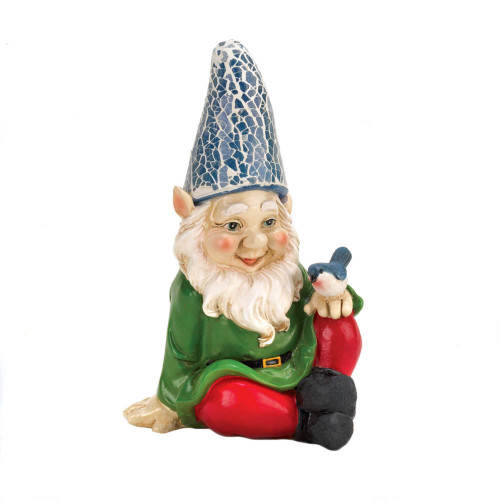7.25" Green and Red Cheery Gnome Solar Outdoor Garden Statue