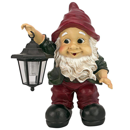 16" Edison Gnome with the Lighted Lantern Outdoor Garden Statue