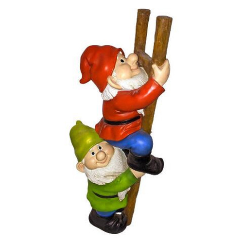 12" Ladder Climbing Gnomes Hand Painted Outdoor Garden: Whimsical Charm for Your Space