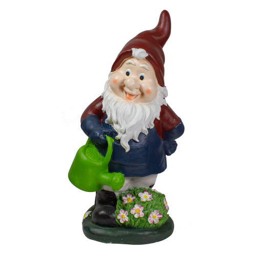 20" Gardener Gnome with Watering Can Outdoor Garden Statue: Charming Guardian of Your Greenery