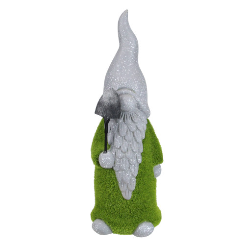 14" Faux Moss Covered Gnome with Shovel Garden Statue: Whimsical Guardian for Your Outdoor Space