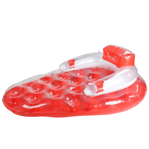 65" Red and White Inflatable Strawberry Pool Water Lounge Float - Relax in Style with Backrest and Drink Holders