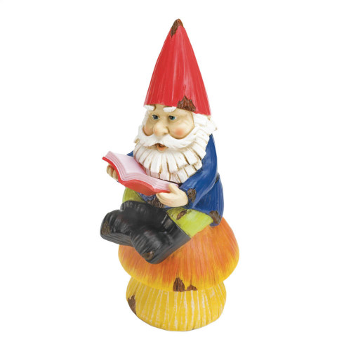 10.25" Blue and Yellow Bookworm Gnome Solar Outdoor Statue