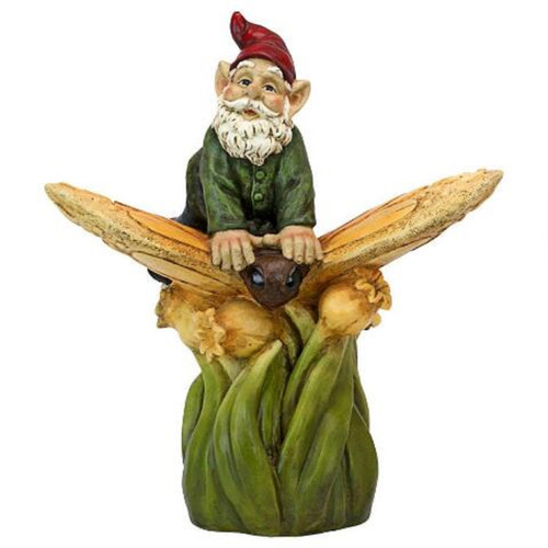Enchanting 19.5" Gnome Riding Butterfly Hand Painted Garden Statue - Magical Decor and Gifts