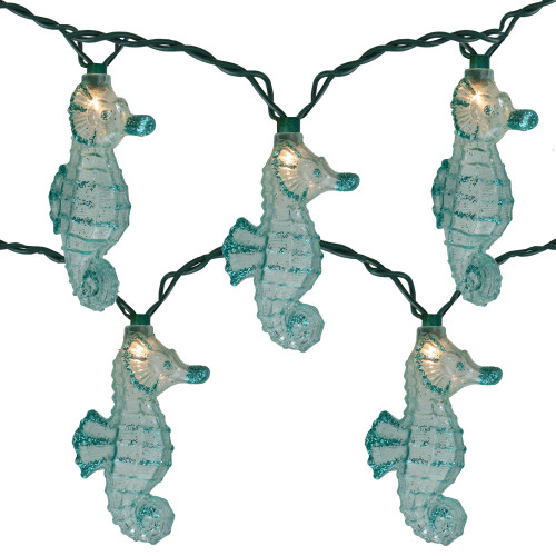 Blue Clear Incandescent Glittered Party Seahorse Light Set 12 feet