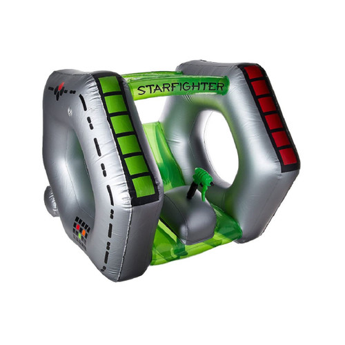 Travel through the Galaxy with the Starfighter Super Squirter Pool Float - 40" Gray and Green Inflatable