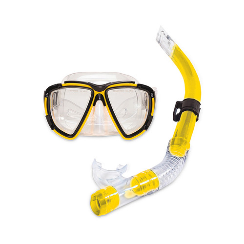 Yellow Adult Scuba Mask and Snorkel Dive Set for Improved Stroke Efficiency