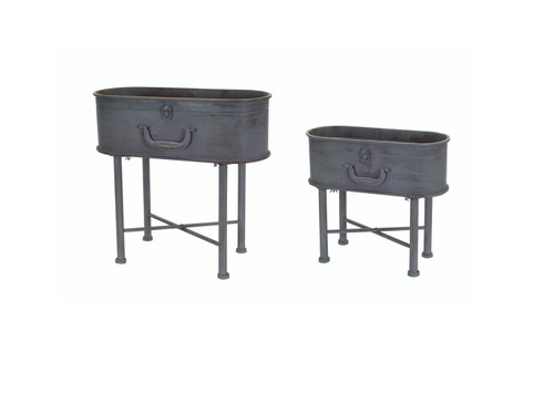 Set of 2 Gray Antiqued Suitcase Inspired Outdoor Standing Planters 19.5"