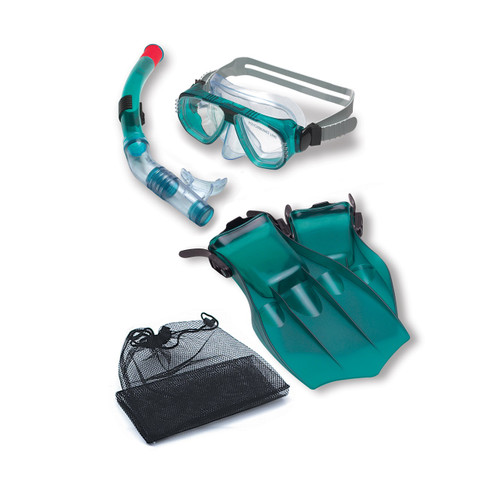Dive into Summer with a 15.5" Teal Green Piranha Mask, Snorkel, and Fins Swimming Set