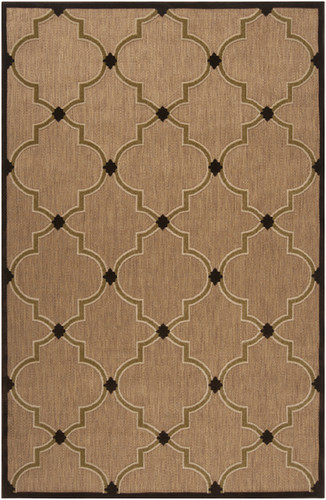 4.6' x 6.6' Caramel Brown and Black Outdoor Rectangular Area Throw Rug