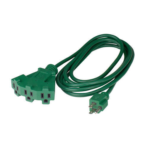 10' Green 3-Prong Outdoor Extension Power Cord with Fan Style Connector