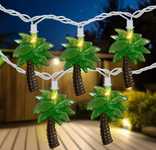 Set of 10 Green Tropical Palm Tree Outdoor Patio String Light 7.25’