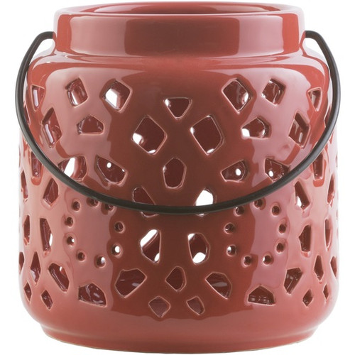 6.5" Madison Links Cherry Red Ceramic Small Pillar Candle Holder Lantern