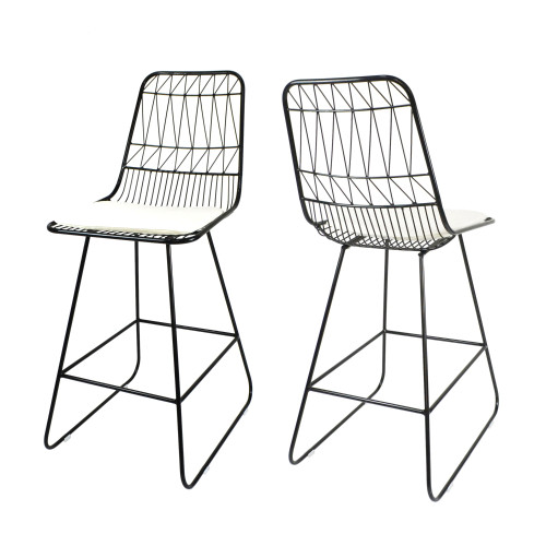 Set of 2 Black and Ivory Geometric Outdoor Patio Counter Stools 42"