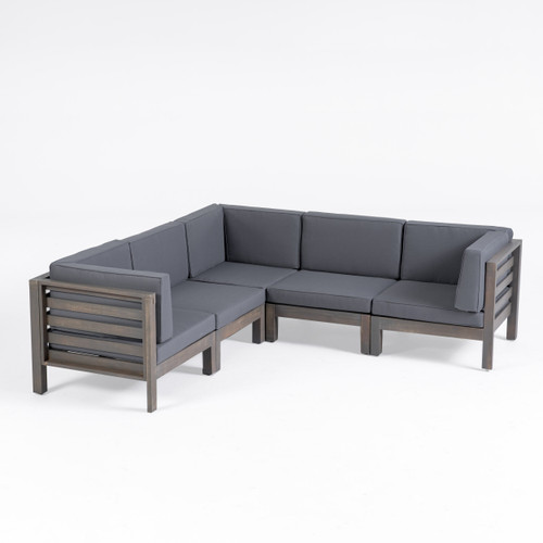 5-Piece Gray Contemporary Outdoor Furniture Patio Sectional Sofa Set - Gray Cushions