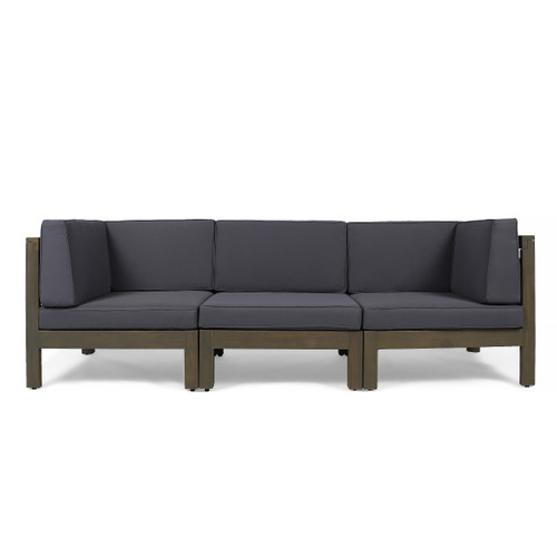 3pc Charcoal Gray and Brown Contemporary Outdoor Patio Sectional Sofa Set 30.25"