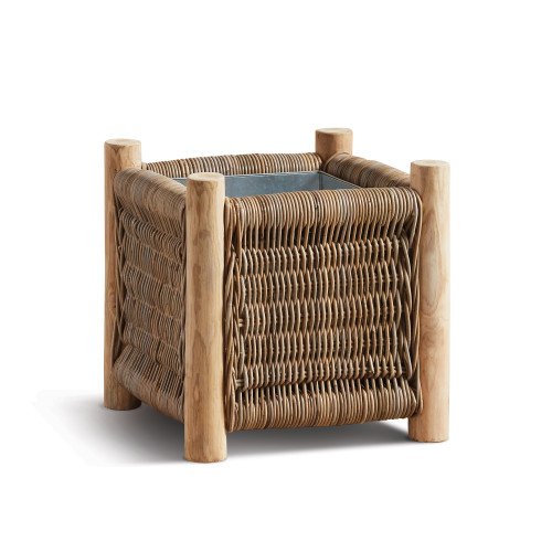 Square Rattan Outdoor Planter - 19.75" - Brown