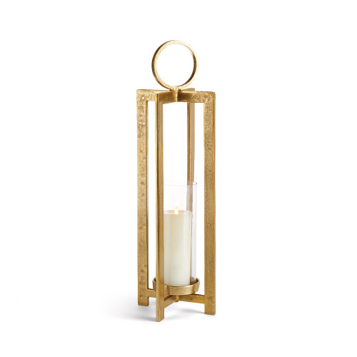 26" Gold Aluminum Small Footed Lantern with Circular Handle