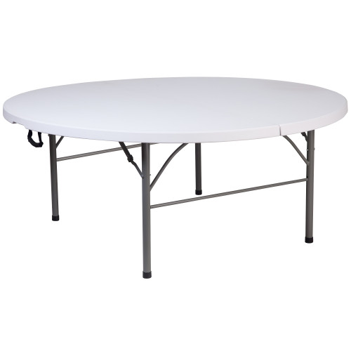 70.75" Granite White Round Folding Table with Carrying Handle