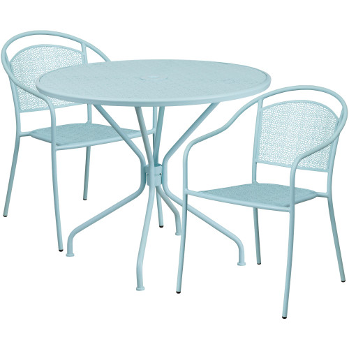 3-Piece Sky Blue Round Back Outdoor Furniture Patio Dining Set