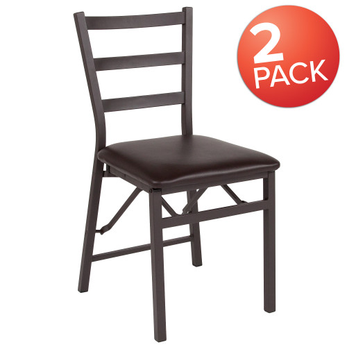 Set of 2 Brown Folding Ladder Back Metal Chair 33" - Convenient and Durable Seating for Any Occasion