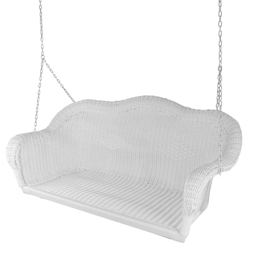 2-Person Hand Woven Resin Wicker Hanging Porch Swing with Chain - White