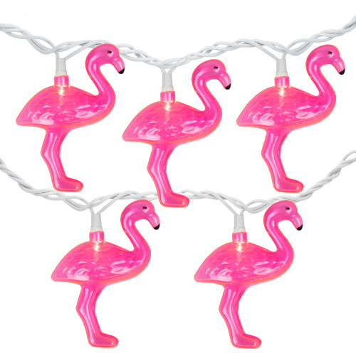 10ct Pink Flamingo Summer Patio String Light Set, 7.25ft White Wire