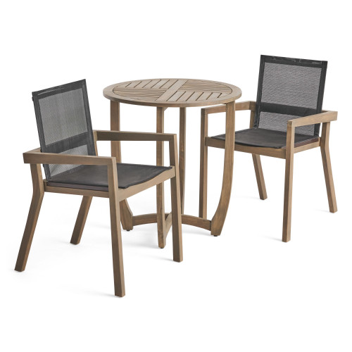 3pc Gray and Black Contemporary Outdoor Patio Bistro Set 33.5"