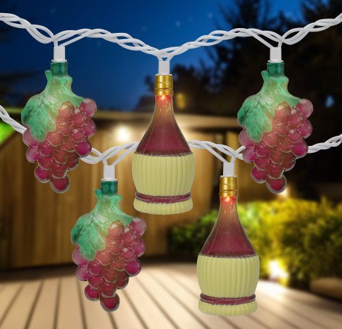 10-Count Grape and Wine Bottle Novelty String Christmas Light Set, 7.5ft White Wire