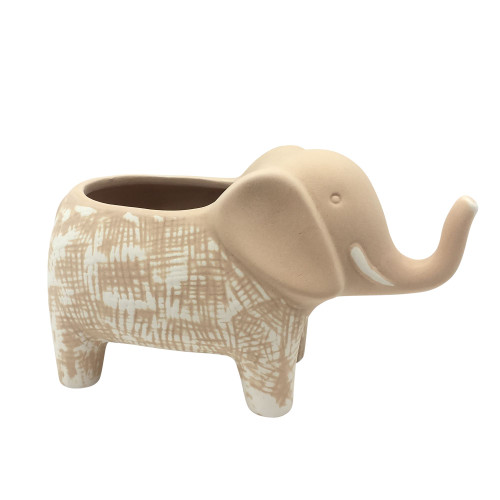 7" Terracotta Orange and Ivory Ceramic Elephant Planter